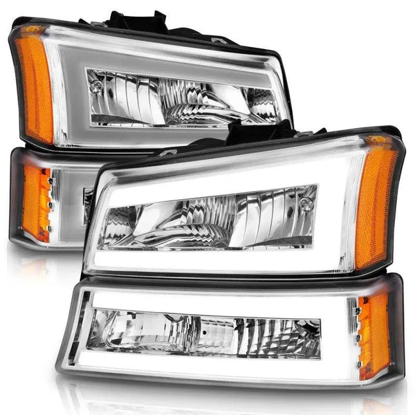 ANZO 2003-2006 Chevrolet Silverado 1500 Crystal Headlights w/ Light Bar  Chrome Housing