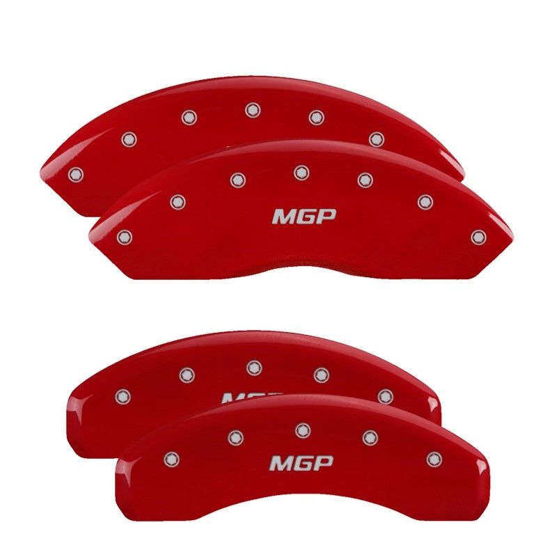MGP35015SESCRD-MGP 4 Caliper Covers Engraved Front & Rear Escalade Red finish silver ch-Caliper Covers-MGP