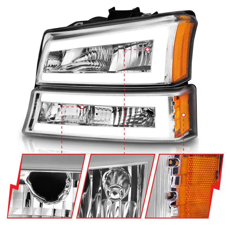 ANZO 2003-2006 Chevrolet Silverado 1500 Crystal Headlights w/ Light Bar  Chrome Housing